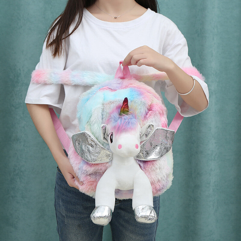 Mochila escolar con dibujos de unicornios para niña, bolsa pequeña de piel, muñeco Kidergarten, bolsa de felpa, muñeco de juguete, regalo para niños