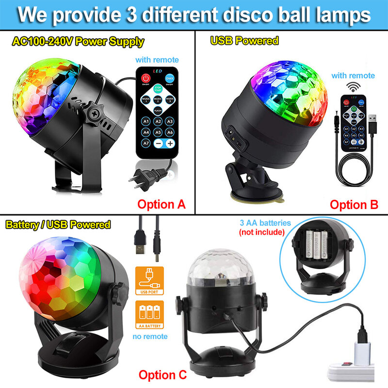 คริสต์มาสปาร์ตี้ไฟ Disco Ball LED Disco Light Soundlights RGB เสียงเปิดใช้งาน Strobe DJ เวทีแสงฮาโลวีนโปรเจคเตอร์