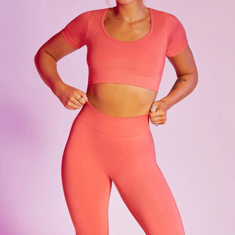 Seamless Yoga Set Wanita Latihan 2 Buah Dua Piece Long Sleeve Crop Top Legging Gym Pakaian Kebugaran Olahraga Set Pakaian