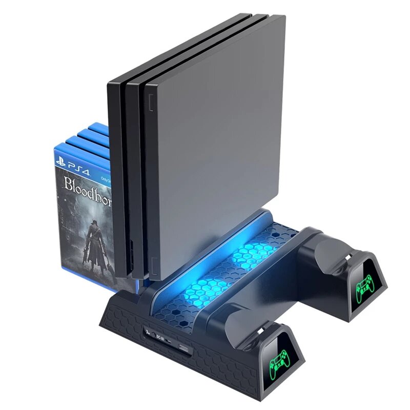 Untuk PS4 Pengisi Daya Pengontrol Ganda Kipas Pendingin Vertikal Stasiun Pengisi Daya Berdiri untuk Aksesori SONY PS4/PS4 Slim/PS4 Pro