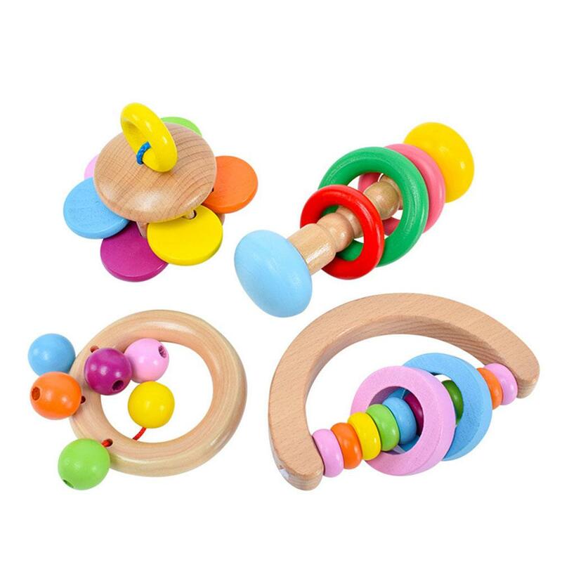 Sonajero de madera para bebé, Bola de mano, campana de anillo para recién nacido, juguete educativo para niños pequeños, regalo
