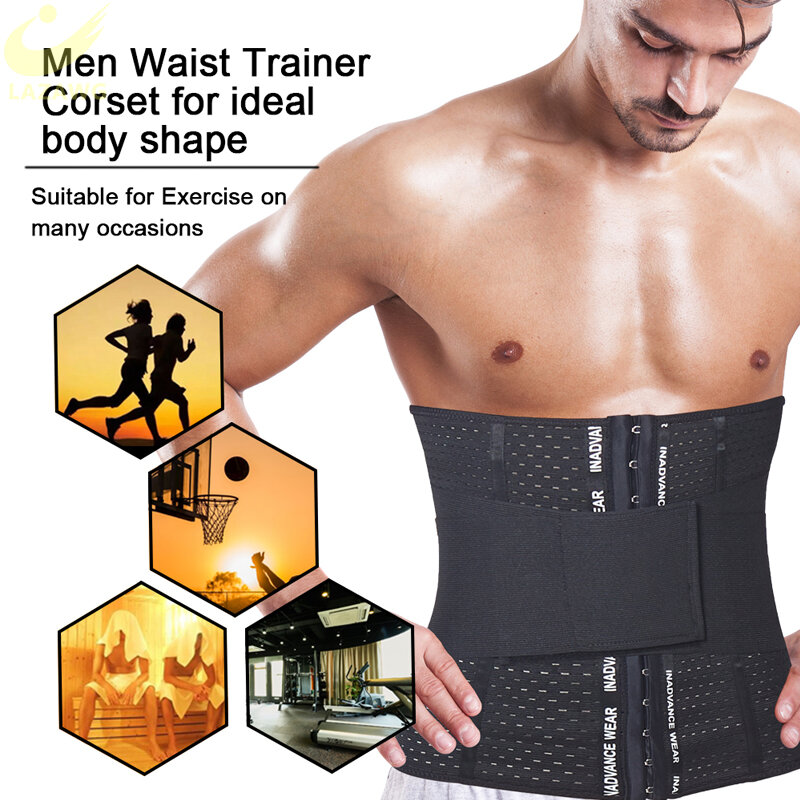 LAZAWG Mens Slim Waist Trainer Body Shaper Fitness Belt Waist Cincher Shapewear Weight Loss Strap Slimming Modeling Belt Corset