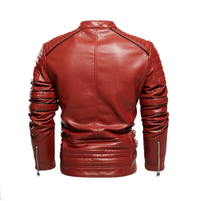 Chaqueta de cuero para hombre, abrigo británico de motocicleta, ajustado, con cuello levantado de terciopelo, 2021