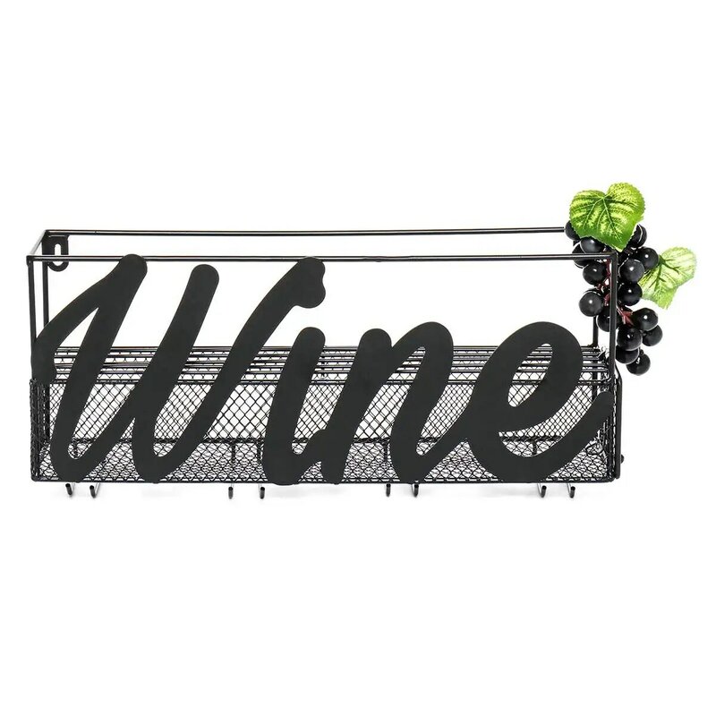 17.71x5.12x8.66 Inch 4 Built-in Wine Glass Holders Metal Wall Mounted Wine Rack Bottle Champagne Shelf With Extra Cork Tray