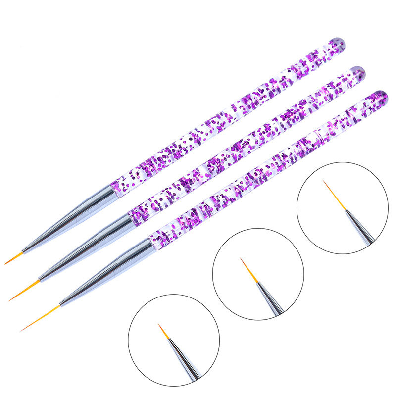 3pcs/set 3D Tips Acrylic UV Gel Brushes Drawing Nail Art Line Painting Pen  Crystal Liner Glitter French Design Manicure Tool