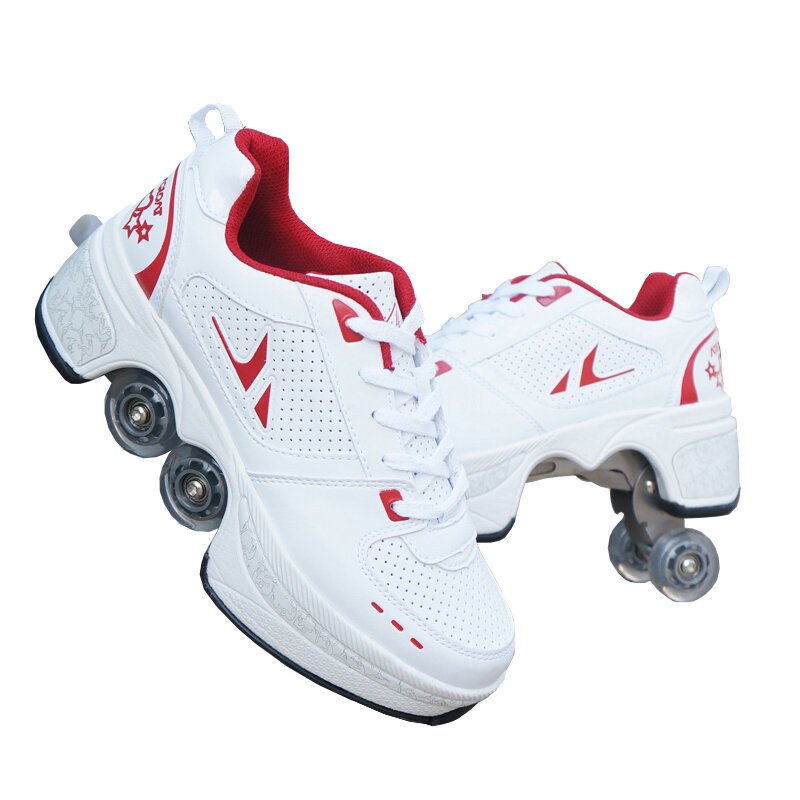 Hot Shoes Casual Sneakers Walk Roller Skates Deform Wheel Skates for Adult Men Women Unisex Child Runaway Skates Four Wheeled