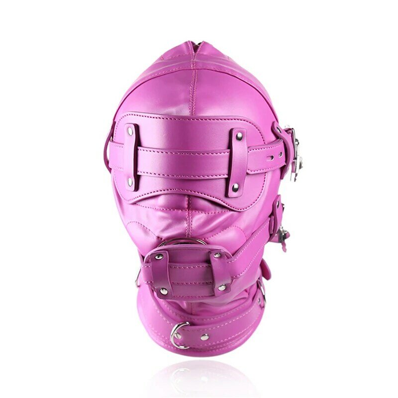 3 Colour Fetish Leather Total Lockdown Bondage Hood with Silicone Mouth Gag Dildo Openable Eye Mask Slave Adult Games Sex Toys