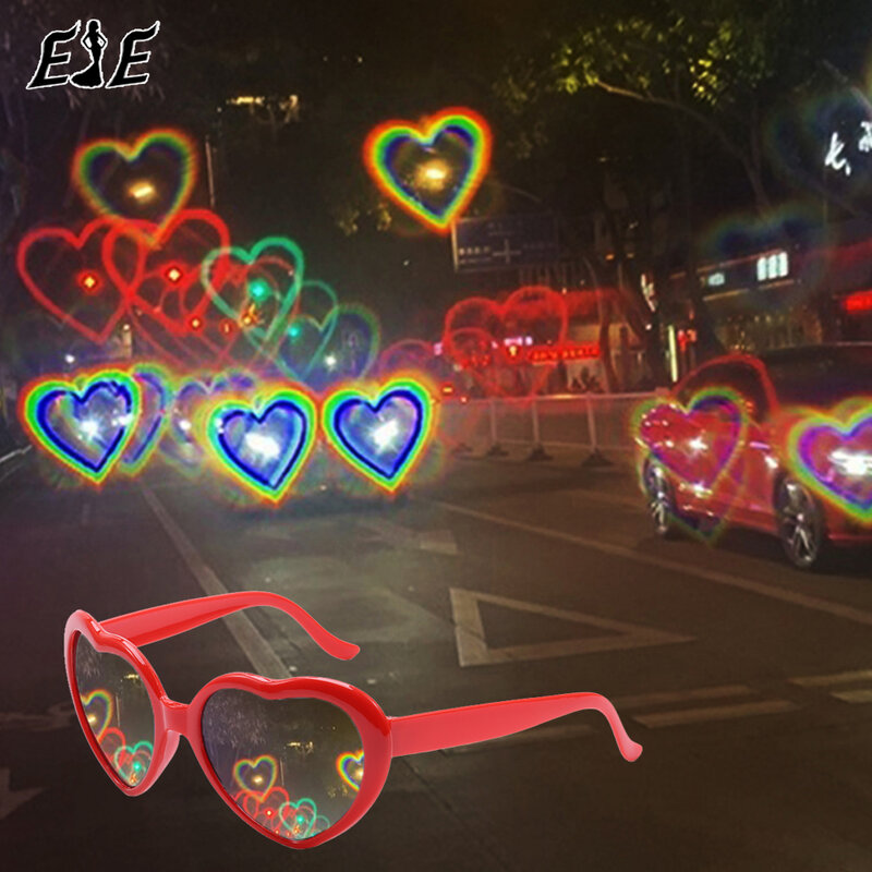 1PC Love Heart Shaped Effects Glasses Watch The Lights Change to Heart Shape At Night Diffraction Glasses Women Fashion Sunglass