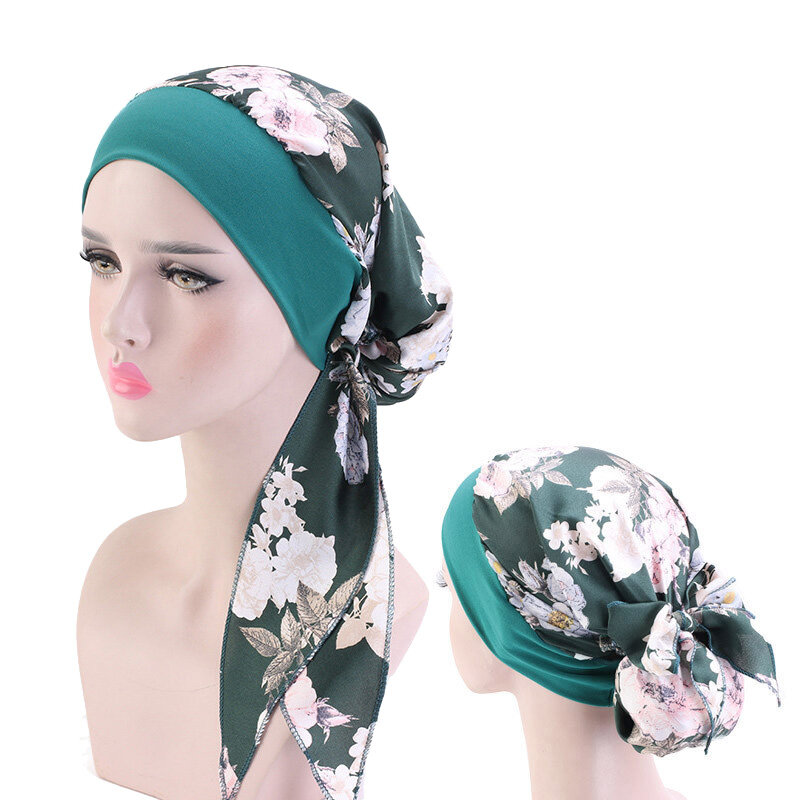 Женский мусульманский хиджаб, модная шапка хиджаб с принтом в виде цветка и рака, тюрбан, повязка на голову, шарф для выпадения волос, завязы...