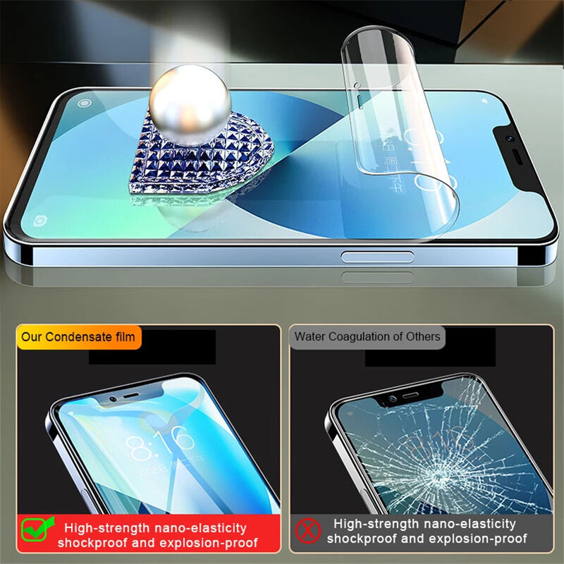 Protector de pantalla para teléfono móvil Apple, película de hidrogel sin cristal para iPhone 13, 12, 11 Pro Max, 12 Mini, XR, XS Max, 8, 7, 6, 6S Plus, SE 2020, 3-1 Uds.