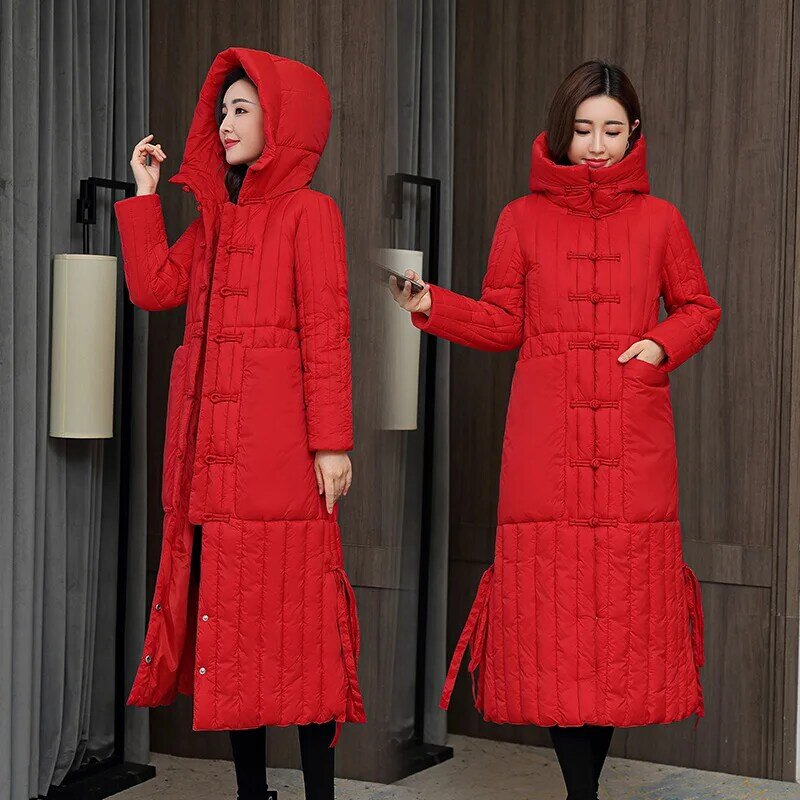 Piumino invernale da donna 2021 cappotto imbottito in cotone per mamma cappotto lungo imbottito in cotone cappotto stampato nuovo cappotto
