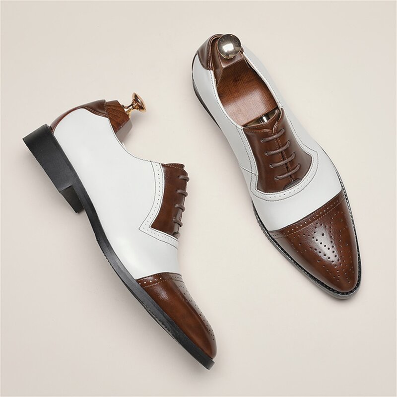 Sepatu Kulit Kasual Bullock Pria, Pencocokan Warna Mode Sepatu Pria Formal Ukuran Plus, Sepatu Kulit Pria Bisnis Kantor Harian