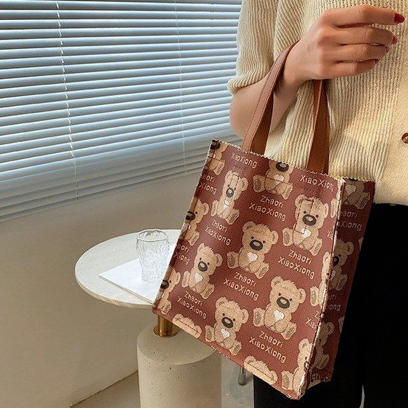 HOUZHOU Handbags Shoulder Bags for Women Kawaii Bear Print mommy Tote Cute 2021