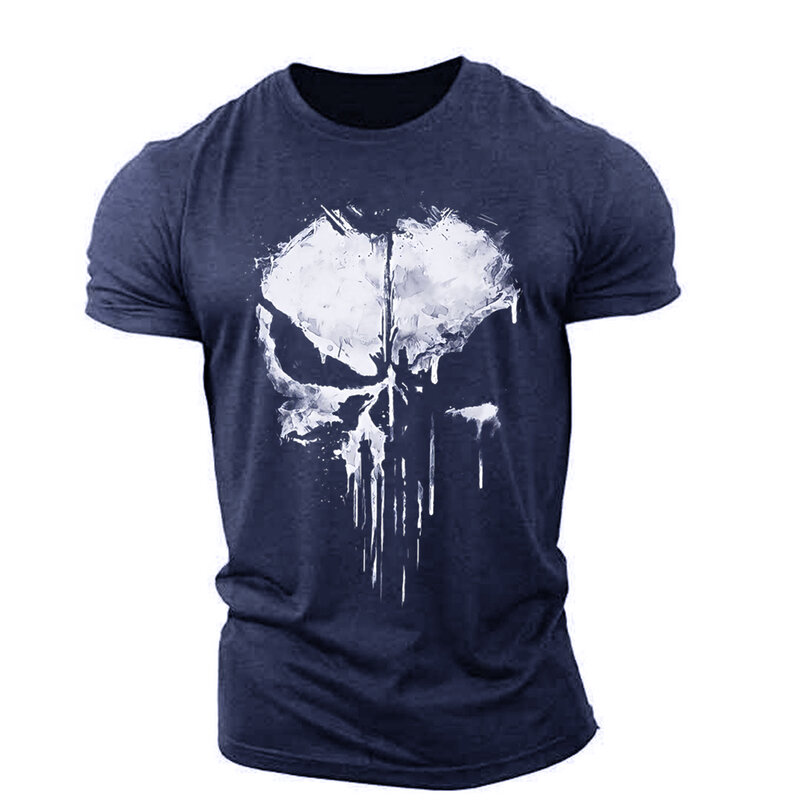 Kaus Grafis Punisher Skull untuk Otot Kaus Pria Pakaian Olahraga Kaus Elastisitas Tipis dan Sejuk Luar Ruangan