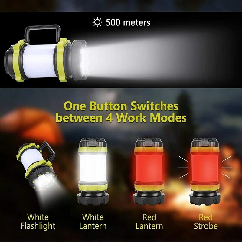 Portable LED Camping Light Working Light Outdoor Tent Light Handheld Flashlight USB Rechargeable Waterproof Search Light