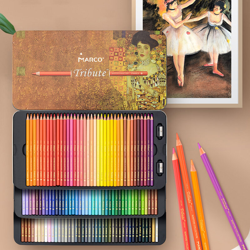 Marco Professional 120ผิวมันดินสอสีวาดชุดดินสอไม้ Sketch ดินสอสีสำหรับศิลปิน School ดีบุกกล่องอุปกรณ์ศิลปะ