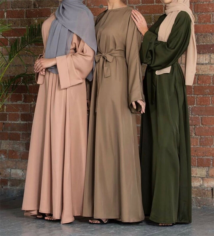 Abito tunica XL abbigliamento islamico abito musulmano semplice Abaya Dubai medio oriente maglia allacciata abito femminile