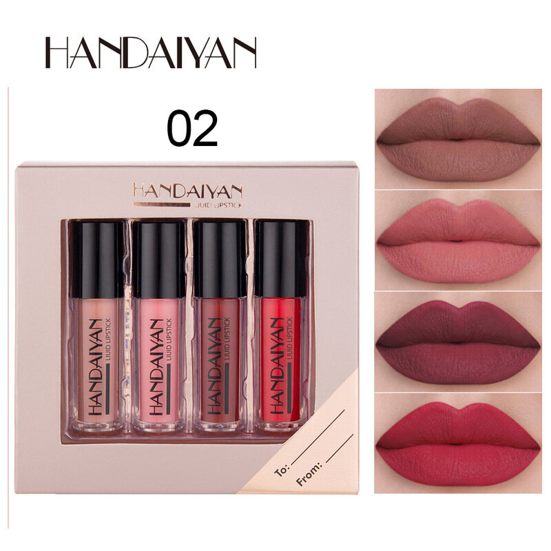 HANDAIYAN 4Pcs Lip Glaze Set Gift Box Waterproof Velvet Matte Lipstick Long Lasting Sweatproof Glazees Lip Cosmetics Makeup