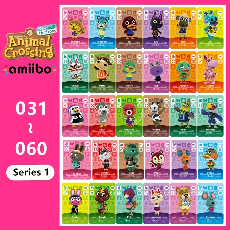 Carte de jeu Animal Croxxing n ° 031 ~ 060 Amxxbo, compatible avec les jeux NFC NS série 2 Ntag215 Amibo New Horizons