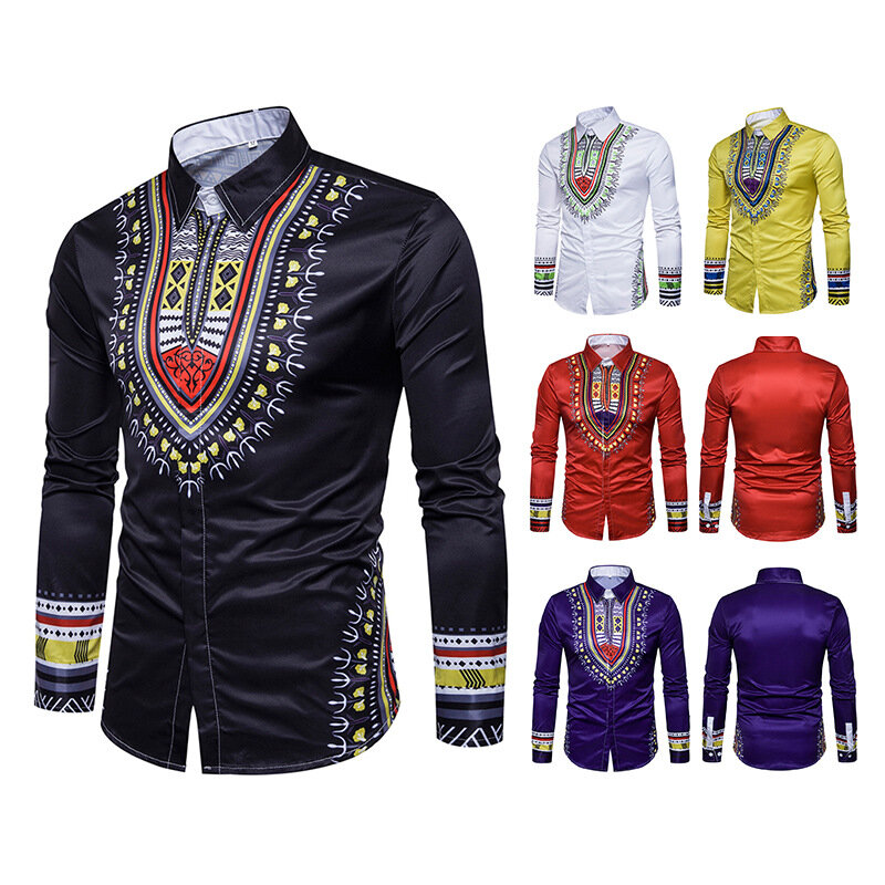 Męska nowa moda gorąca sprzedaży krajowych 3D drukowane koszule z długim rękawem afrykański styl ubrania dla mężczyzn JQ-10020