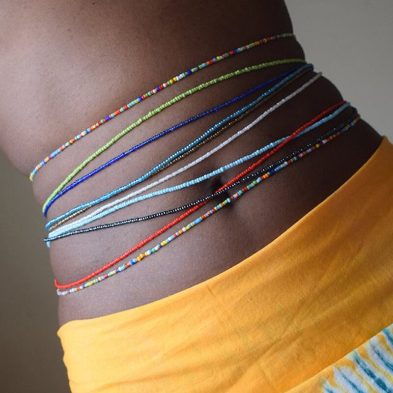 Cadena de vientre Bohemia para mujer y niña, cadena de cintura elástica, cadena de cintura africana, cuentas para el cuerpo, accesorios de joyería bohemios para el verano