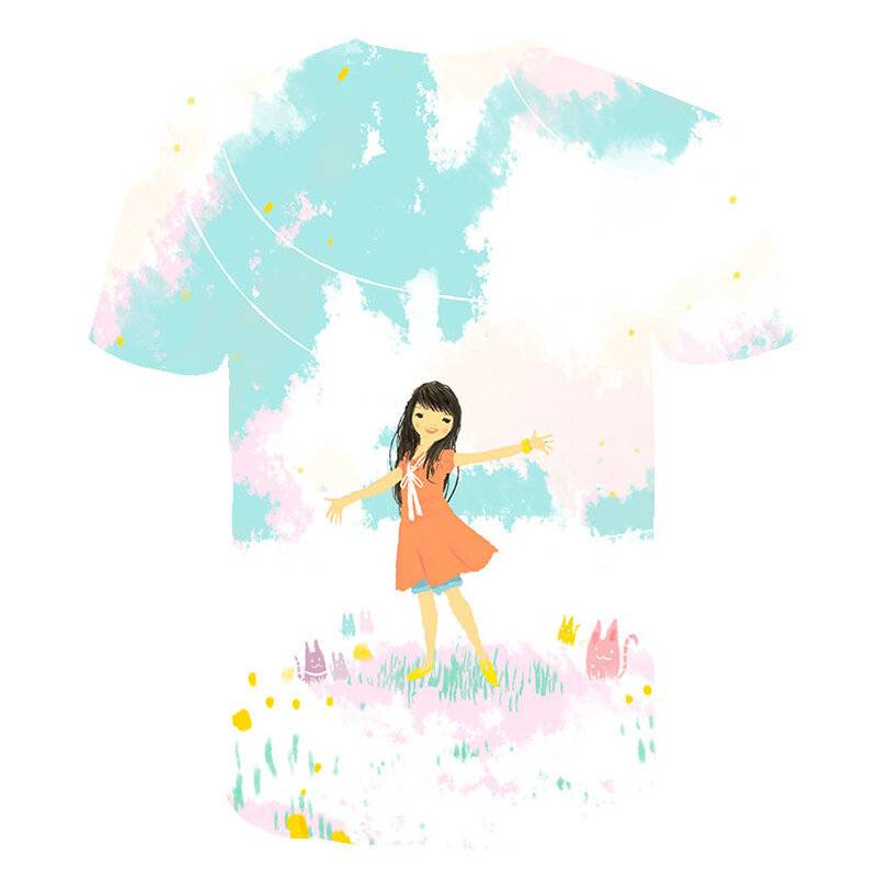 패션 트렌드 새로운 3D 만화 베이비 키즈 소년 소녀 어린이 티셔츠 반팔 여름 의류 프린트 쿨 탑스 4-14 년 티