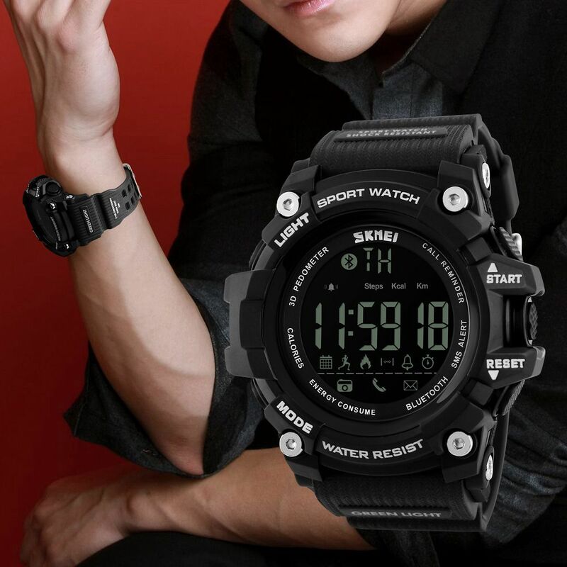 Skmei 스마트 스포츠 시계 남자 블루투스 다기능 휘트니스 시계 5bar 방수 디지털 시계 led 시계 reloj hombre 1227
