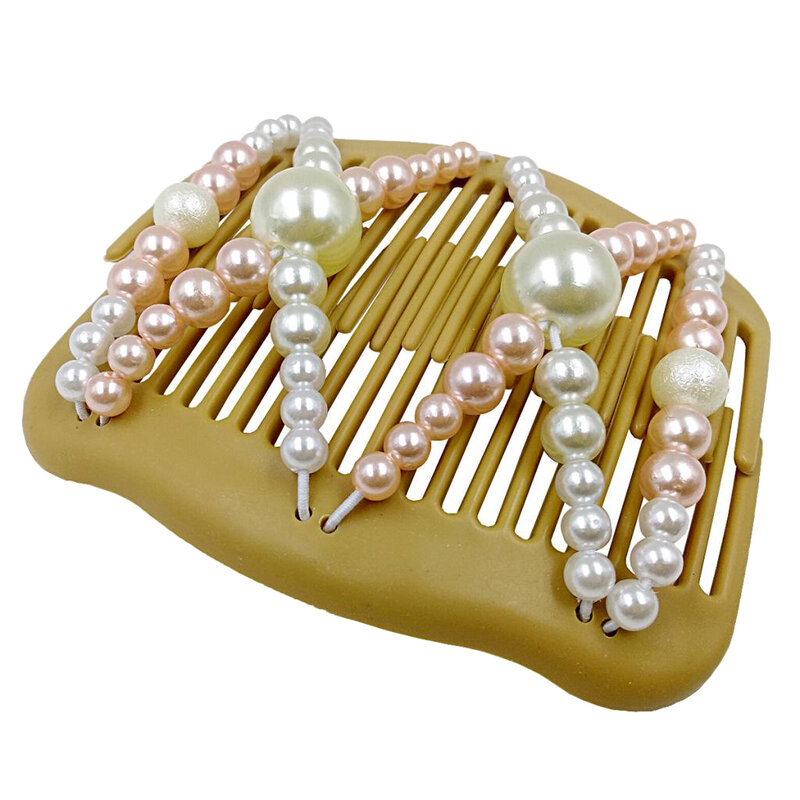 Vintage Doppel Einsatz Haar Kämme Clips Damen Elastische Perlen Perlen Haar Styling