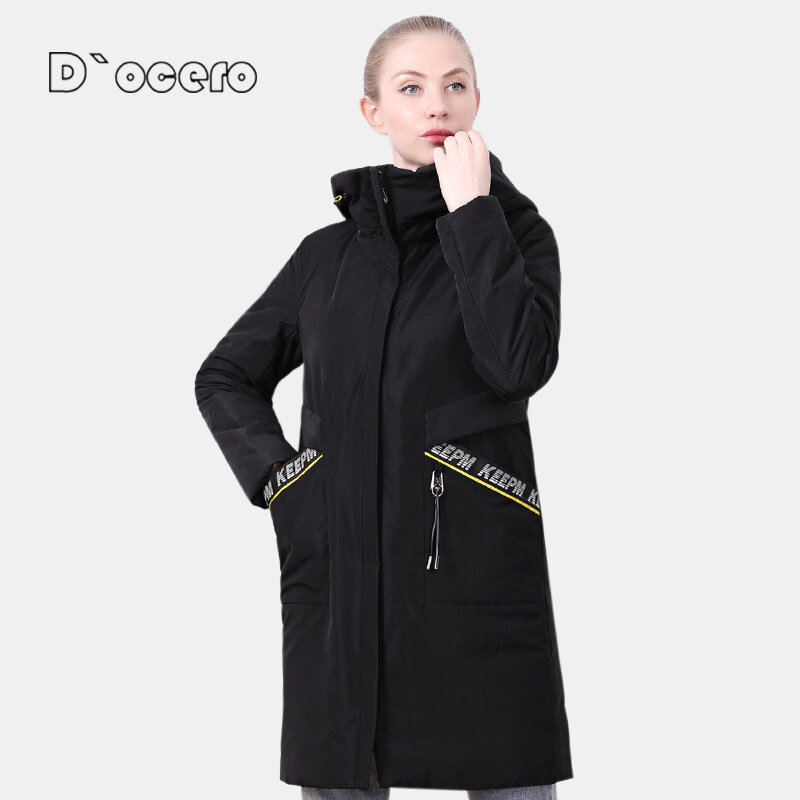 D'OCERO 2021 nuevo primavera chaqueta, mujeres abrigo de otoño con capucha de talla grande 6XL 58/60 moda Parka Casual Delgado prendas de vestir