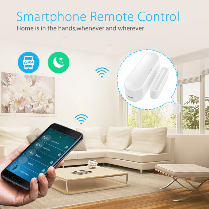 Capteur de porte intelligent Z Wave, avec détection de température et d'humidité, Notification de sécurité à domicile en magasin, application, fonctionne avec Google Home Alexa