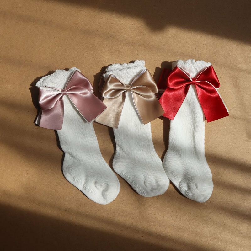Для маленьких девочек носки для девочек одежда для малышей с бантом; Хлопковые Дышащие носки для новорожденных Нескользящие носочки для де...