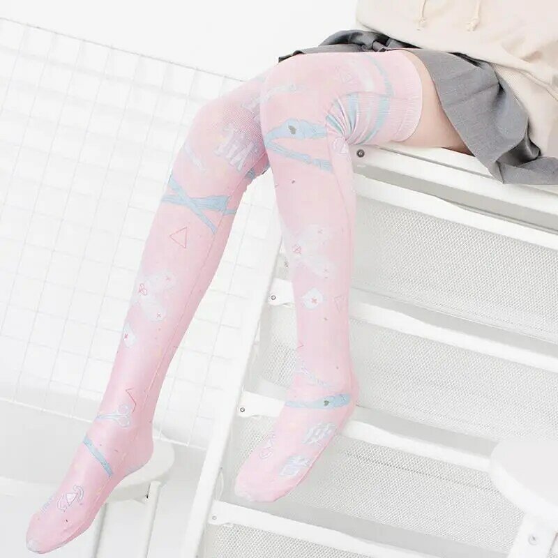 Cor-de-rosa meias femininas sexy festa de noite alta joelho meias de seda de elasticidade kawaii meias menina cosplay meias