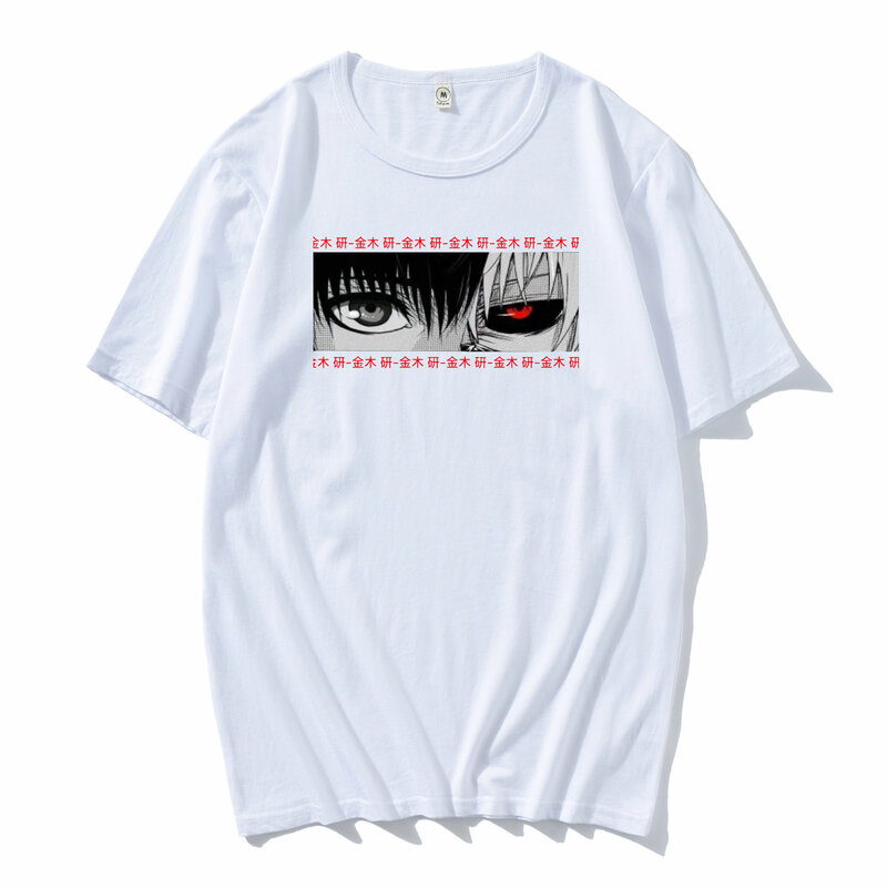 Camiseta divertida de gran tamaño para hombre, ropa informal estilo Hip Hop Harajuku, Anime japonés Tokyo Ghoul Kaneki Ken, diseño de ojos, 2021