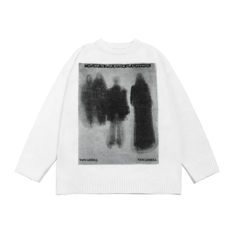 미국 복고풍 하이 스트리트 스타일 유령 인쇄 스웨터 남성 ins 조수 브랜드 힙합 특대 게으른 니트 스웨터