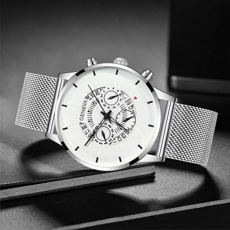 Reloj con calendario para Hombre, de lujo, Ultra fino, resistente al agua, de acero inoxidable, luz azul, relojes de cuarzo