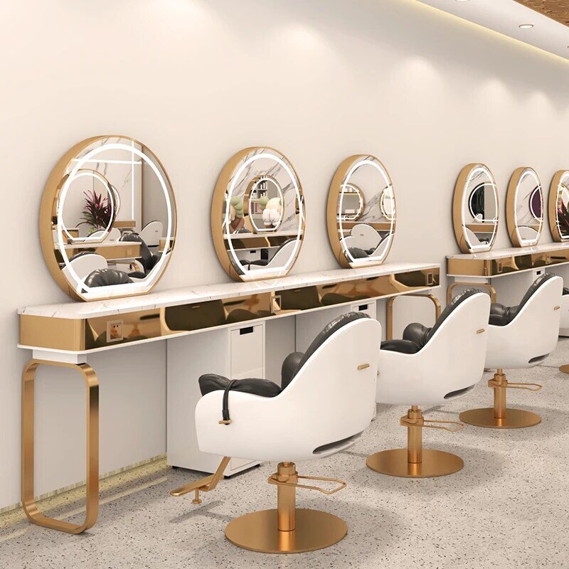 Desktop Kecantikan Lampu Led Menyala Salon Rambut Cermin untuk Toko Tukang Cukur Tanpa Kursi