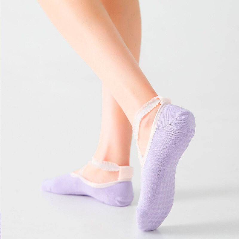 Trendy Yoga Sokken Voor Vrouwen Ronde Kop Kruis Bandjes Grip Antislip Geen-Slip Pilates Dans Barefoot Workout calcetines Deportivos