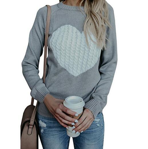 Women's Pullover Sweater Loose OL Commuter Pullover Round Neck Sweater Love Ins Fashion Sweater Winter New Style XL