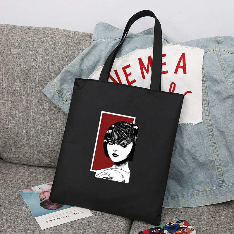 Junji Ito-Bolso de compras de arpillera, bolsa de lona de diseño, plegable, con estampado personalizado
