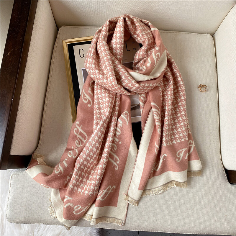 Теплый кашемировый шарф, женские роскошные брендовые шали, толстое одеяло из пашмины, шейный платок, дизайнерский платок, шарф, платок, понч...