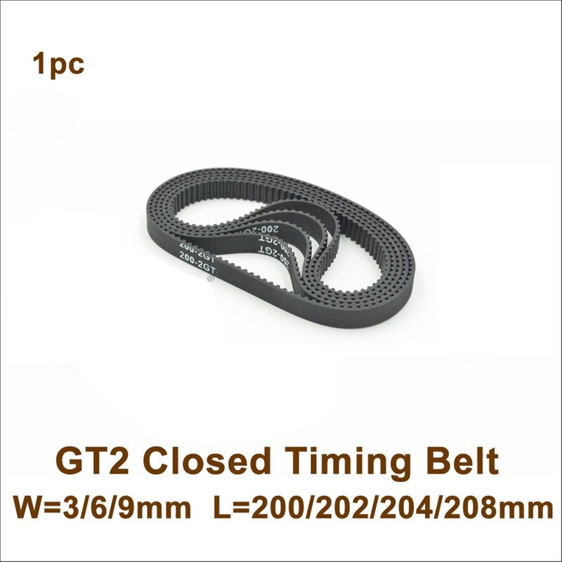 GT2 Timing Belt W=3/6/9mm, Teeth=100/101/102/104/207, 2GT Closed-Loop Synchronous Belt 200-2GT, length 200 202 204 208 214mm