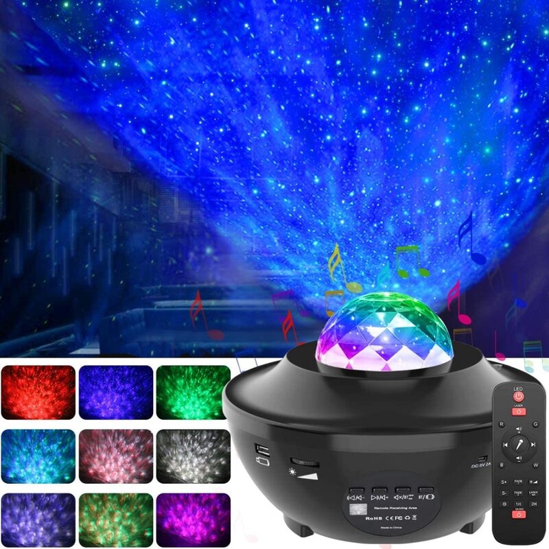다채로운 별이 빛나는 하늘 프로젝터 Blueteeth USB 음성 제어 음악 플레이어 LED 야간 조명, 로맨틱 프로젝션 램프 생일 선물