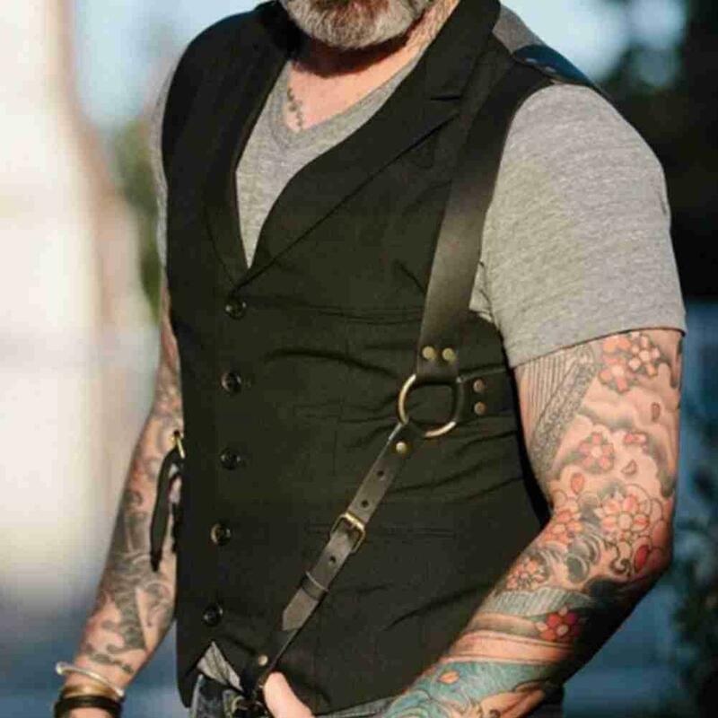 Vintage Leather Vest Straps Braces Suspender Men Harness Punk Shoulder Apparel Strap Accessories Chest Belt N4l8