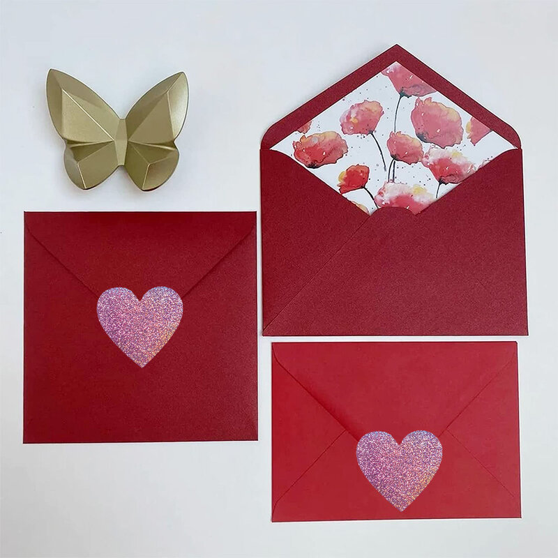 500pcs Pink Shiny Heart Shaped Stickers Seal Labels for Gift Package wedding decor Small Business Commodity Decoration Sticker