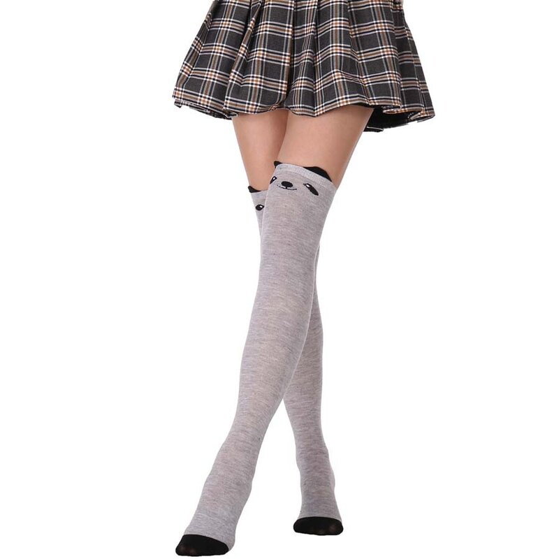 일본 카와이 만화 고양이 여성 스타킹 코튼 긴 양말 여성 허벅지 높은 양말, 여성 귀여운 동물 무릎 위 양말