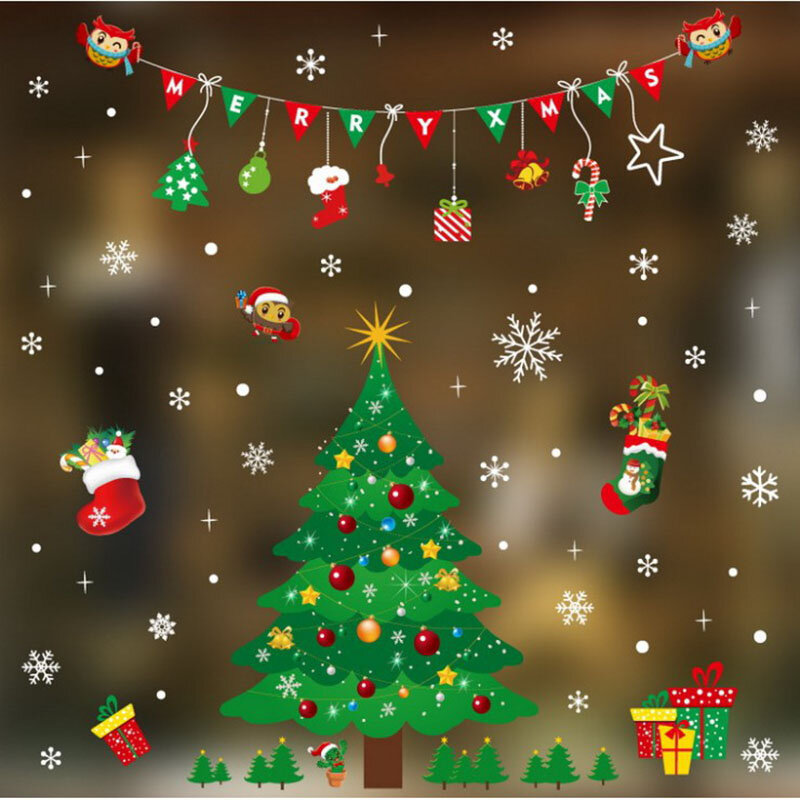 ميلاد سعيد عيد الميلاد الديكور ملصقات لا لاصق كهرباء الزجاج ملصقا سعيد السنة الجديدة نافذة الباب ديكور لوازم