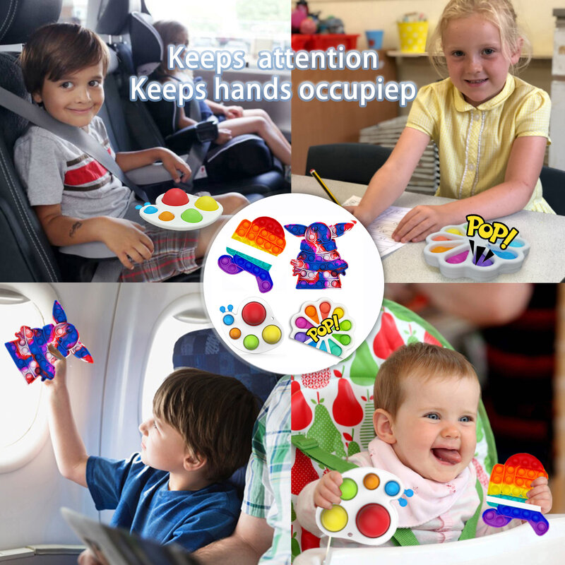 4 Pack Rainbow Bubbles Sensory Fidget ของเล่นชุด Poppers กับความเครียดบรรเทาเด็กและผู้ใหญ่