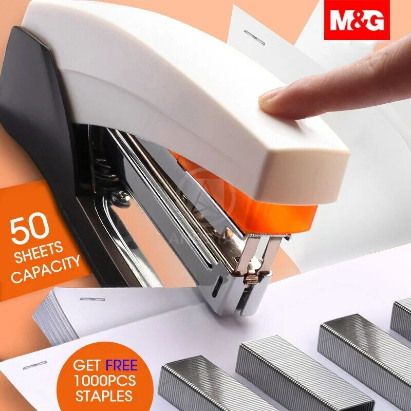 M & g 25/50 folhas sem esforço agrafador resistente economia de energia metal papel grampear máquina grampeadores 24/6 artigos de papelaria de escritório suprimentos