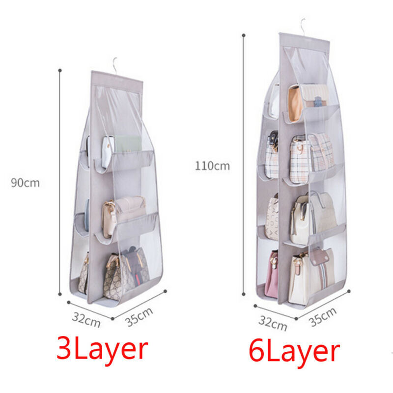 Organizador de armario colgante con 6/8 bolsillos, bolso de mano plegable transparente, soporte para monedero, colgador para armarios de vestuario, bolsa de almacenamiento, Ahorrador de espacio