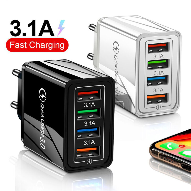 Caricabatterie USB Quick Charge 4.0 3.0 Universal Wall 4 porte ricarica rapida per iPhone 12 13 caricabatterie per telefoni cellulari xiaomi Samsung